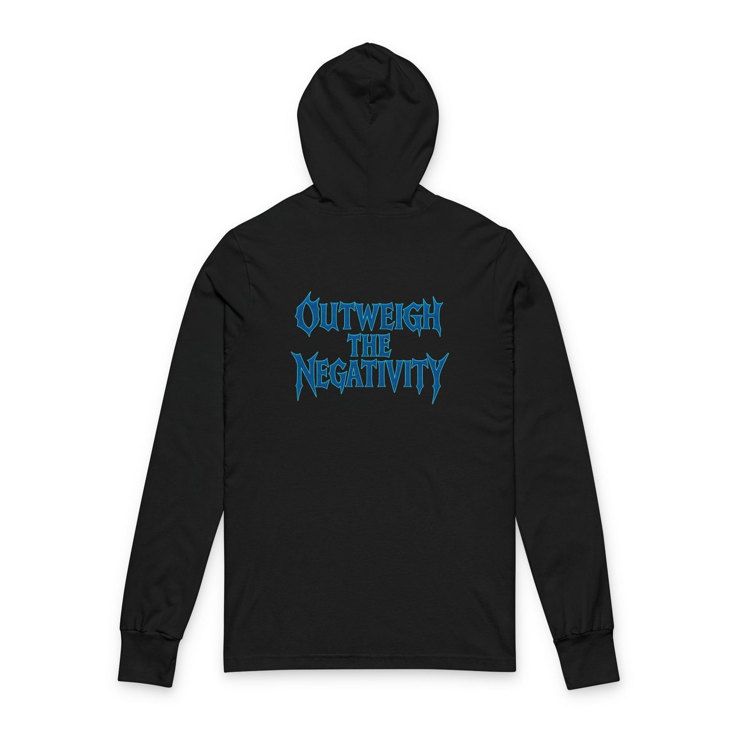 Wolf Mask Hooded Long Sleeve Tee — “Outweigh the Negativity” Graphic