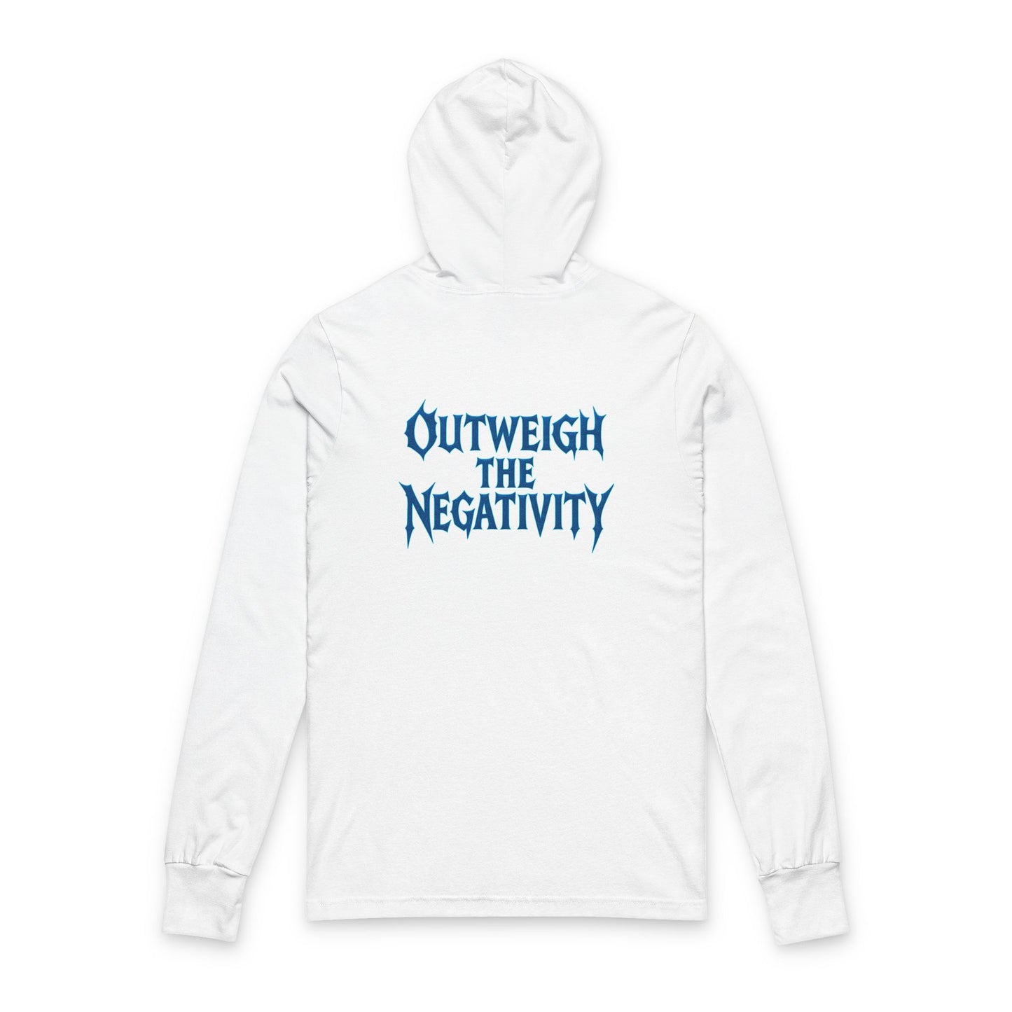 Wolf Mask Hooded Long Sleeve Tee — “Outweigh the Negativity” Graphic